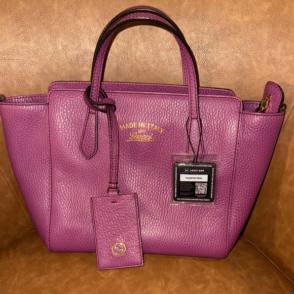 Gucci Dollar Calfskin Purple Leather Satchel - Picture 11 of 12